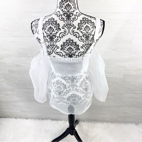 Showpo White Sheer Sleeve Corset-Style Top 4 - Picture 5 of 9